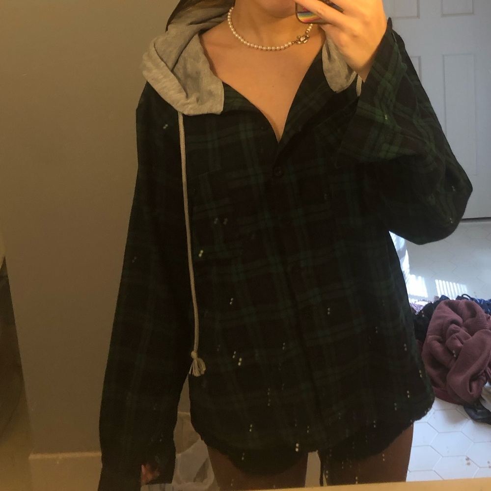 flannel with grey hoodie